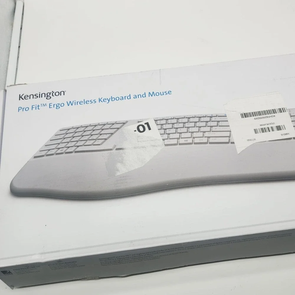 Kensington Pro Fit Ergo Wireless Keyboard Mouse Combo Grey Split Wrist Support